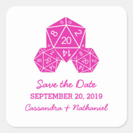 Rosa D20 Dice Save the Date Stickers Fyrkantigt Klistermärke