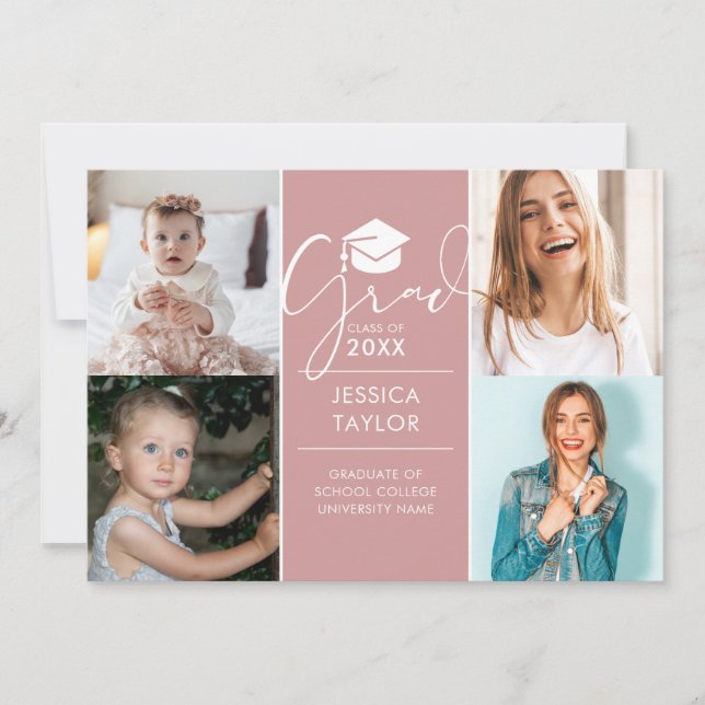 Rosa då och nu 4 fotoStudentfest Inbjudningar (Framsida)