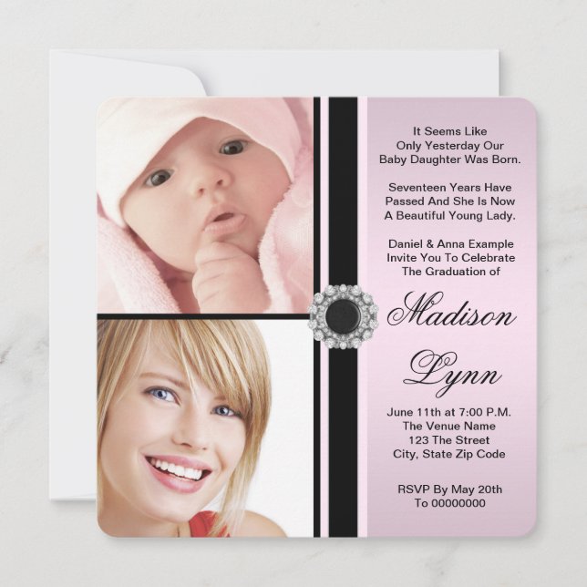 Rosa då och nu Photo Studenten Inbjudningar (Framsida)