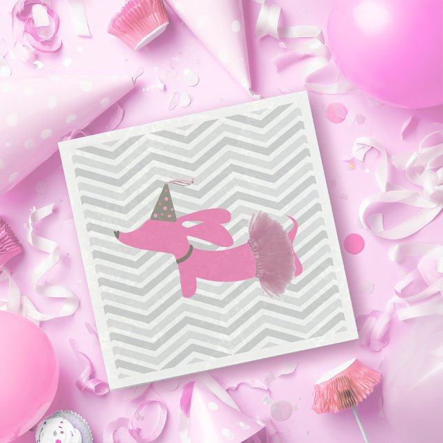 Rosa Dachshund Ballerina Tutu Party Napkins Pappersservett (Pink dachshund party - ballerina tutu wiener dog for kids birthday  )