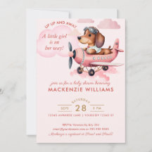  Rosa Dachshund Flygplan Baby Shower Girl