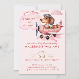  Rosa Dachshund Flygplan Baby Shower Girl Inbjudningar