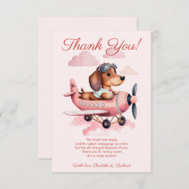 Rosa Dachshund Flygplan Baby Shower Tack Kort