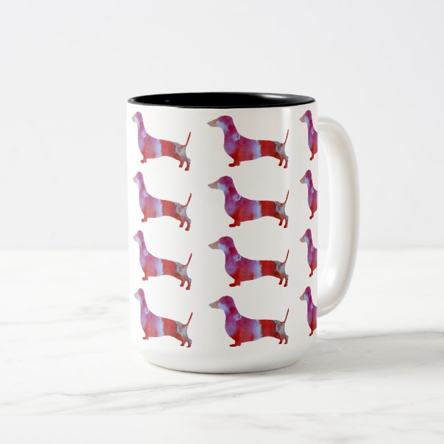 Rosa dachshund Hund Två-Tonad Mugg (Framsida höger)
