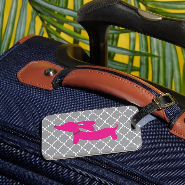 Rosa Dachshund Luggage Bag Märkre Gift Bagagebricka (Framsida Insitu 3)