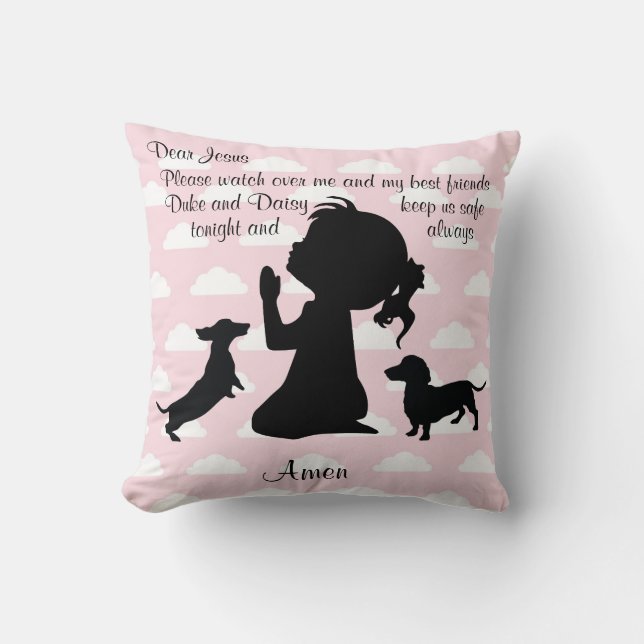 Rosa Dachshund Prayer Pillow Kudde (Framsida)