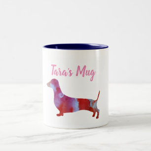Rosa dachshund Vattenfärg Anpassat Namn Två-Tonad Mugg