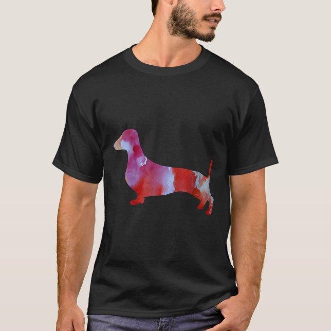 Rosa Dachshund Watercolor Art T Shirt (Framsida)