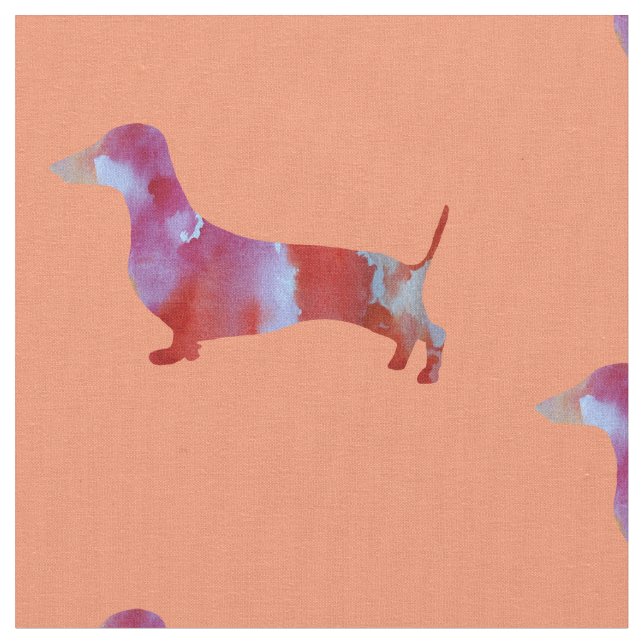 Rosa Dachshund Watercolor Art Tyg (Närbild)
