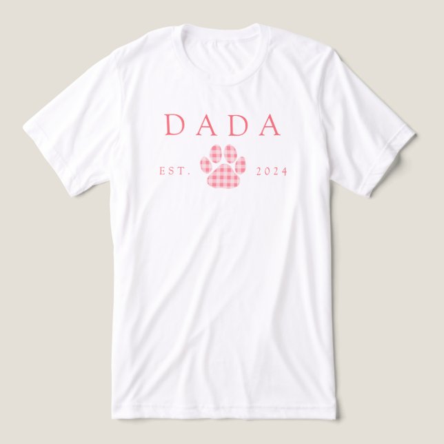 Rosa Dada Gingham Puppy Paw Skriv ut födelsedag T Shirt (Design Framsida)