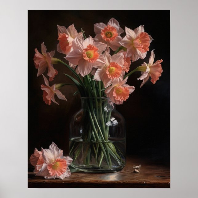 Rosa Daffodil Flowers Art Print Poster (Framsidan)