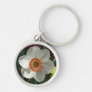 Rosa Daffodil Vår Flower Rund Silverfärgad Nyckelring