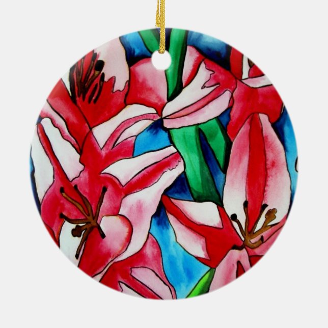 Rosa Dag, lila vattenfärgsfärgkonsmålning Julgransprydnad Keramik (Baksidan)