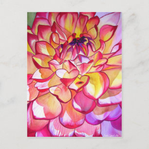Rosa Dahlia-blomma akvarell konst Vykort