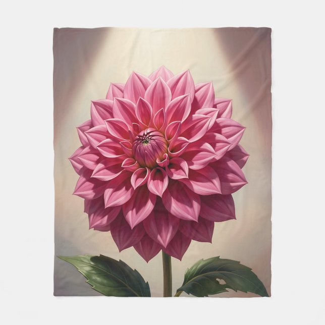 Rosa Dahlia Blomma Botanisk Fleecefilt (Framsidan)