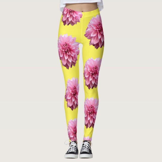 rosa Dahlia-blomma Leggings (Framsida)