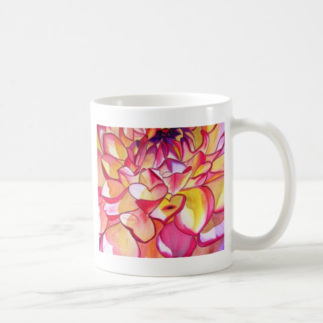 Rosa Dahlia-blommans vattenfärgskonst bra Kaffemugg (Höger)
