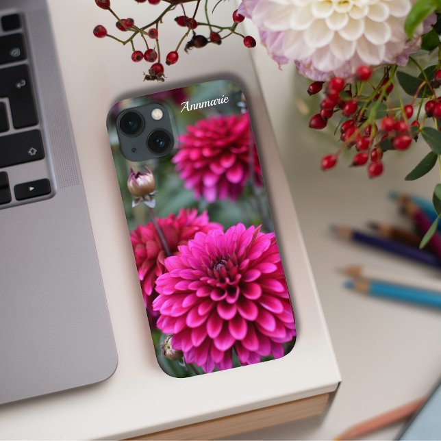Rosa Dahlia-Blommigt Fotografi (Pink Dahlia Phone Case on Desk)