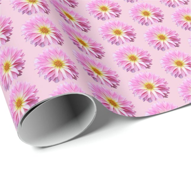 Rosa Dahlia Blommigt Inpackningspapper med Blommor Presentpapper (Rullad Hörn)
