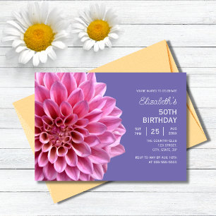 Rosa Dahlia Blommigt Lavender Lila 50:e födelsedag Inbjudningar