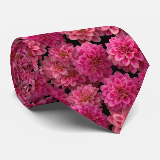 Rosa Dahlia Blommönster Slips (Rullad)