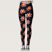 Rosa Dahlia Blommönstrade Svarta Leggings