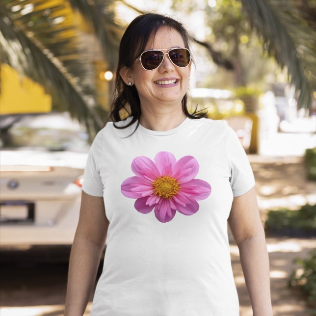 Rosa Dahlia blomning med Gult Center T Shirt (Skapare uppladdad)