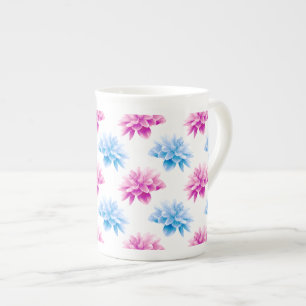 Rosa Dahlia, Blue Dahla, Blommönster, blommor Benporslin Mugg