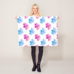 Rosa Dahlia, Blue Dahla, Blommönster, blommor Fleecefilt