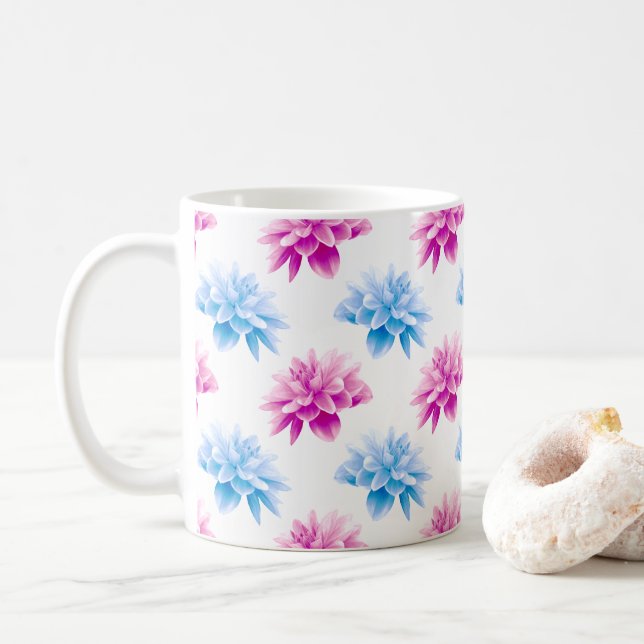 Rosa Dahlia, Blue Dahla, Blommönster, blommor Kaffemugg (Med munk)