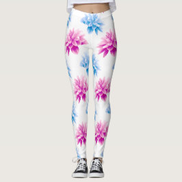 Rosa Dahlia, Blue Dahla, Blommönster, blommor Leggings