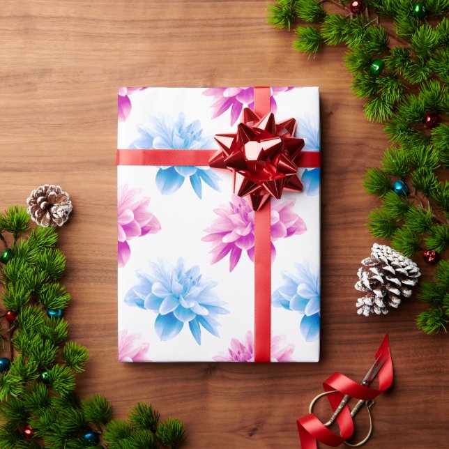 Rosa Dahlia, Blue Dahla, Blommönster, blommor Presentpapper (Julgåva)