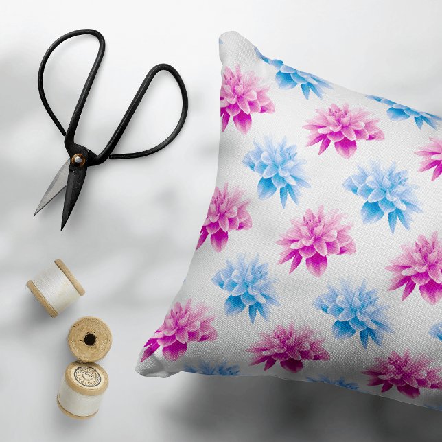 Rosa Dahlia, Blue Dahla, Blommönster, blommor Prydnadskudde (Skapare uppladdad)