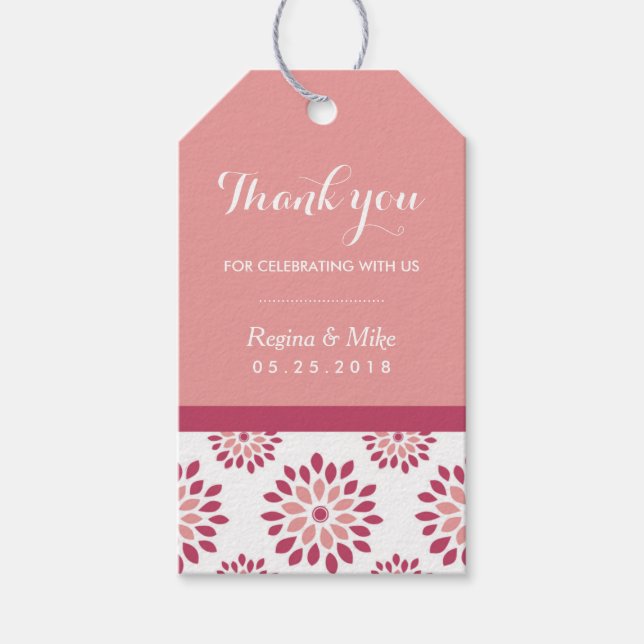 Rosa Dahlia Flower Mönster - tack så mycket Märkre Presentetikett (Framsidan)