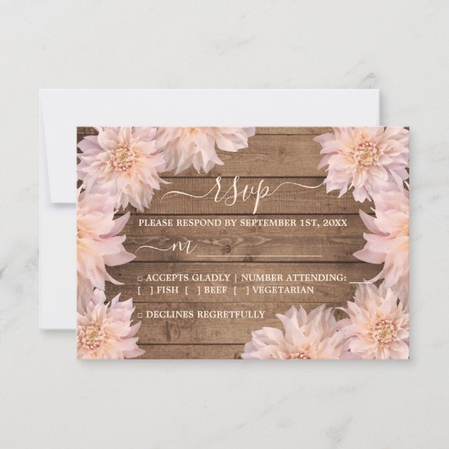 Rosa Dahlia Flower Rustic Wood Bröllop OSA Card (Framsida)