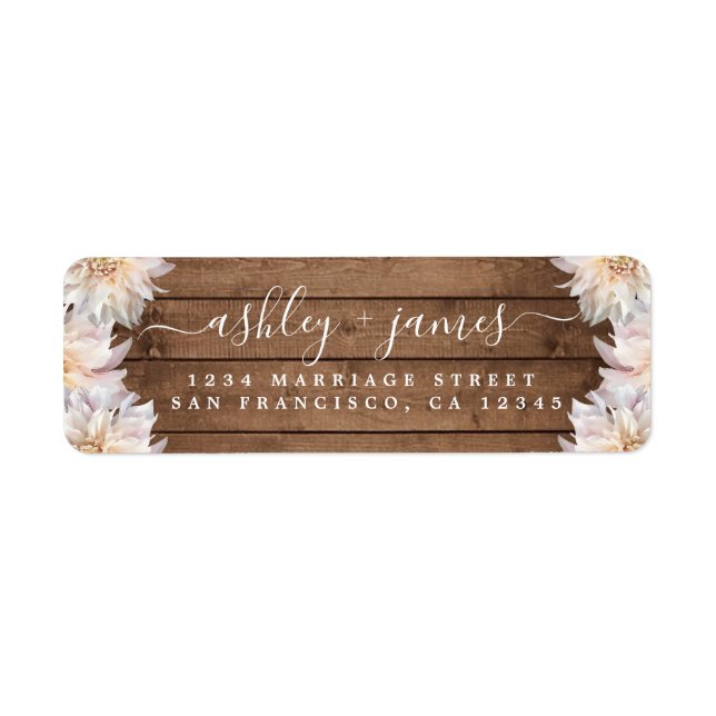 Rosa Dahlia Flower Rustic Wood Returadress Returadress Etikett (Framsidan)