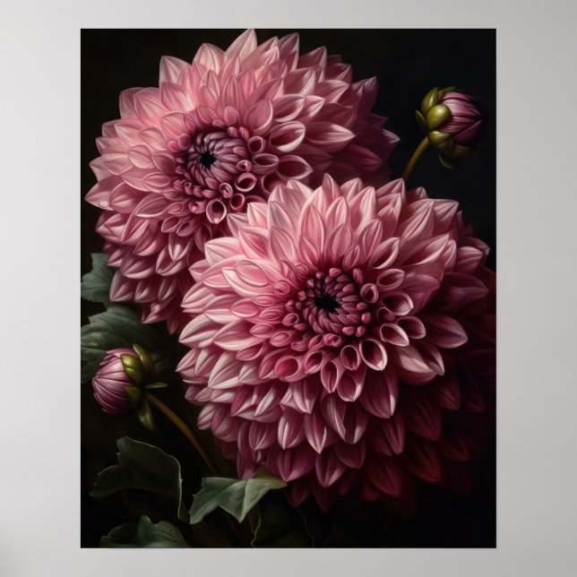 Rosa Dahlia Flowers Art Print Poster (Framsidan)