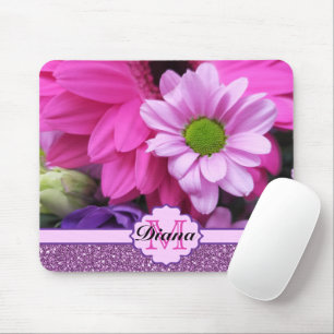 Rosa Dahlia Flowers Lila Glitter Blommigt Namn Musmatta