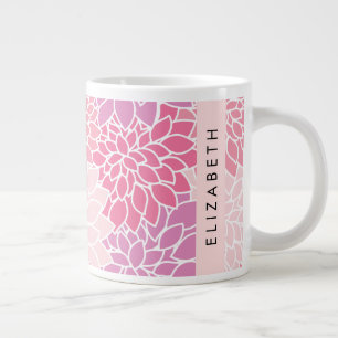 Rosa Dahlia Flowers, Mönster av blommor, ditt namn Jumbo Mugg
