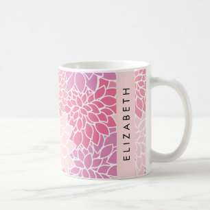Rosa Dahlia Flowers, Mönster av blommor, ditt namn Kaffemugg