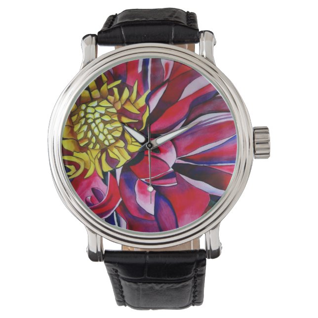 Rosa Dahlia-klocka av Sacha Grossel Art Armbandsur (Framsida)