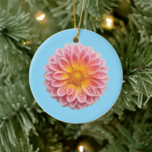 Rosa Dahlia och Dew Drops Julgransprydnad Keramik