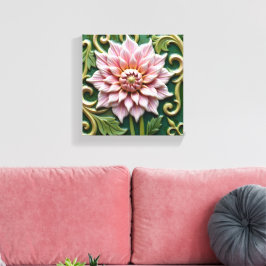 Rosa Dahlia på Grönt Canvastryck