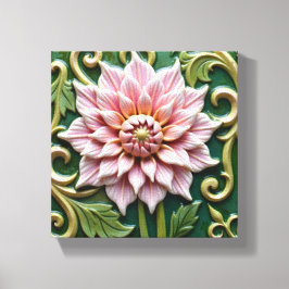 Rosa Dahlia på Grönt Canvastryck