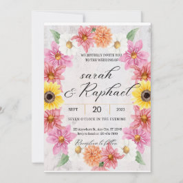 Rosa Dahlia ram Watercolor bröllop Inbjudningar