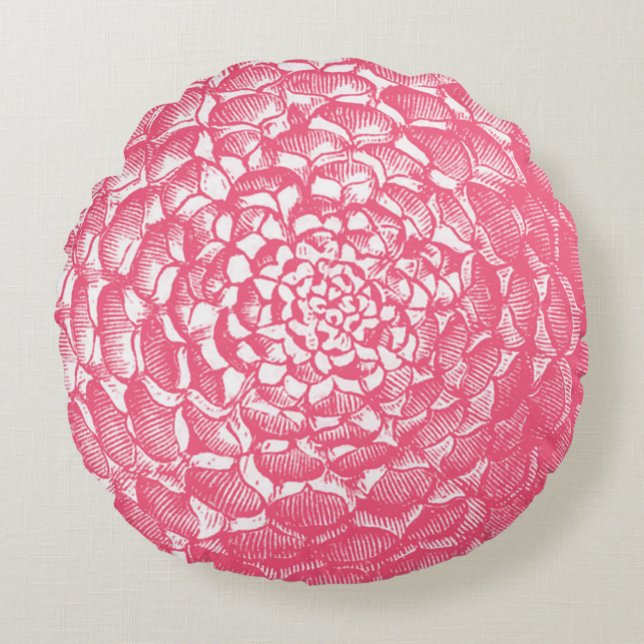 Rosa Dahlia Rund Kudde (Framsidan)