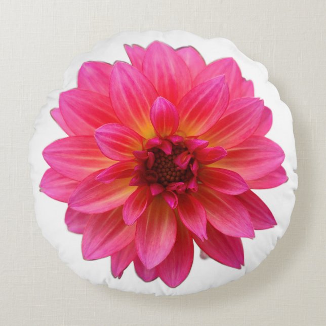 Rosa Dahlia Rund Kudde (Framsidan)