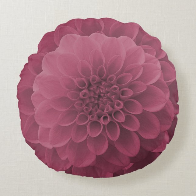 Rosa Dahlia Rund Kudde (Framsidan)
