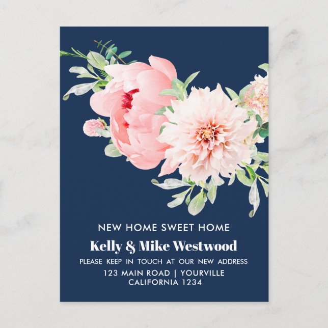 Rosa Dahlia Vi har flyttat Ny adress New House Vykort (Framsida)