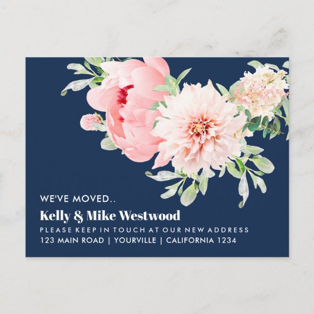 Rosa Dahlia Vi har flyttat Ny adress New House Vykort (Framsida)